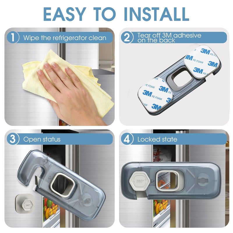 Wilbeva Fridge Locks with Self Adhesive, Refrigerator Latch for Kids, Toddlers and Children, Child & Baby Proofing Freezer Door Lock for, Cabinets and Drawers, Oven, Windows (Blue-2pack) - Image 3
